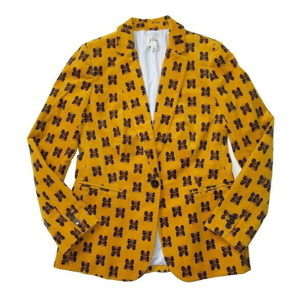 NWT J.Crew Parke Blazer in Yellow Navy Butterfly Corduroy Cotton Jacket 6 - Picture 1 of 4